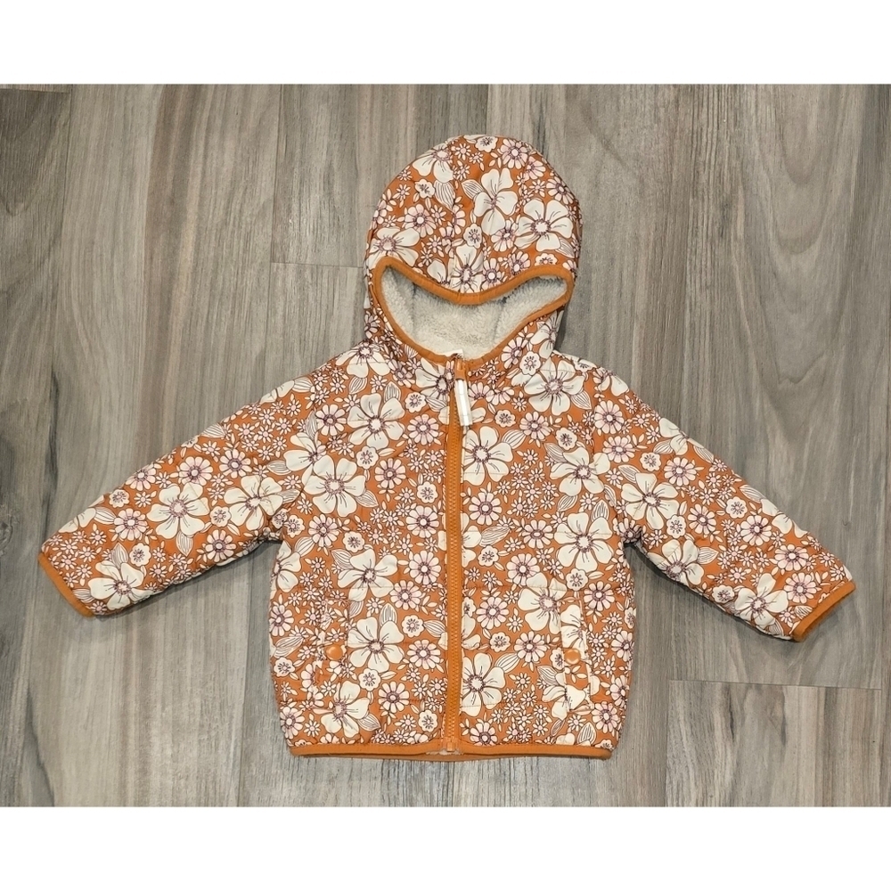 Cat & Jack Toddler Girls Reversible Jacket Size 18M Floral & Sherpa